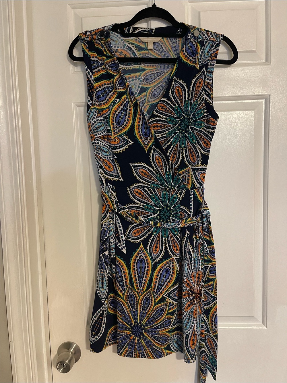 Banana Republic Sleeveless Navy Multicolor Floral Wrap Dress
